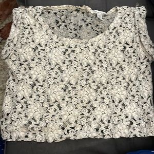 American Rag Cie Large Black & White Floral Mesh Top